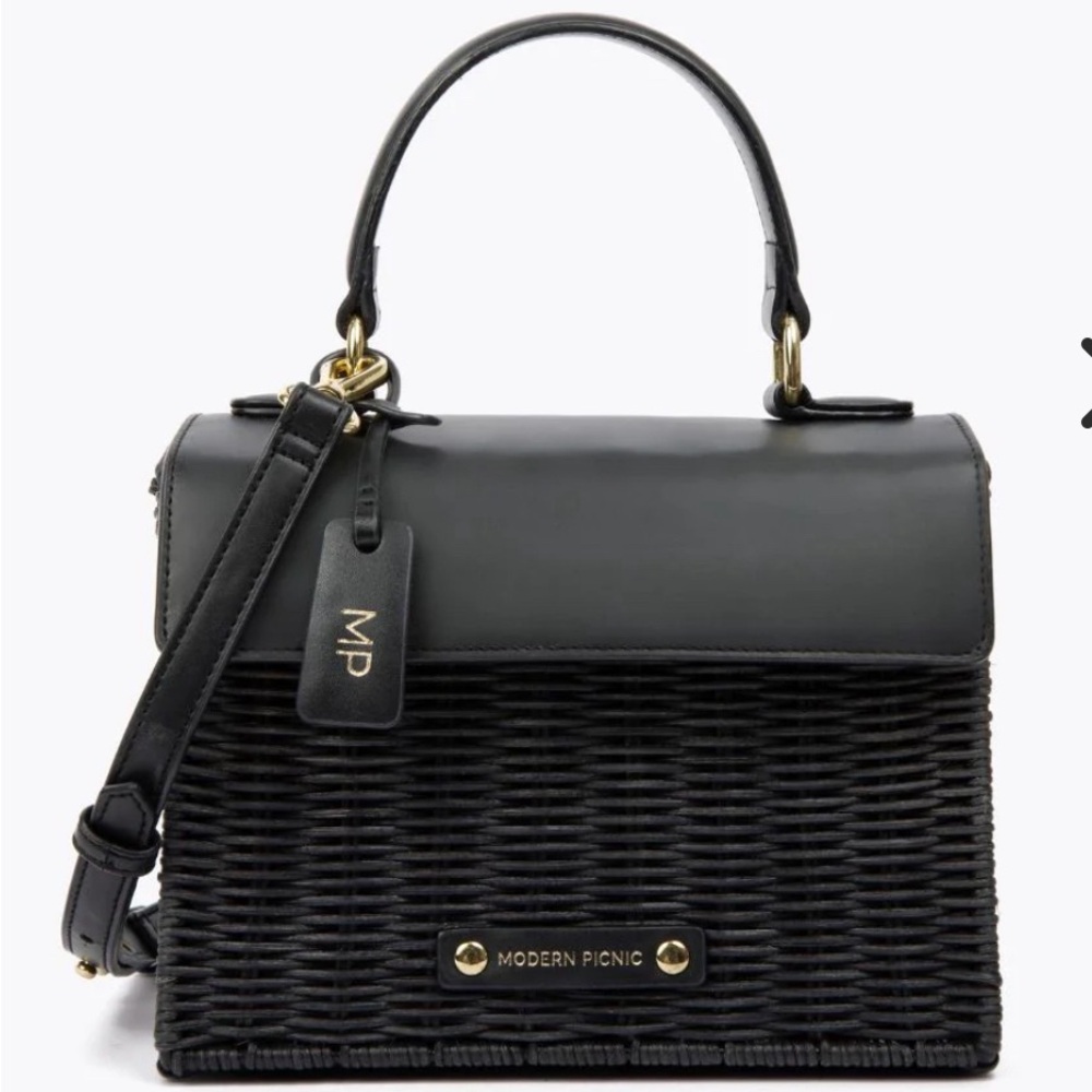 Modern Picnic Black Wicker Lunchbox NWT